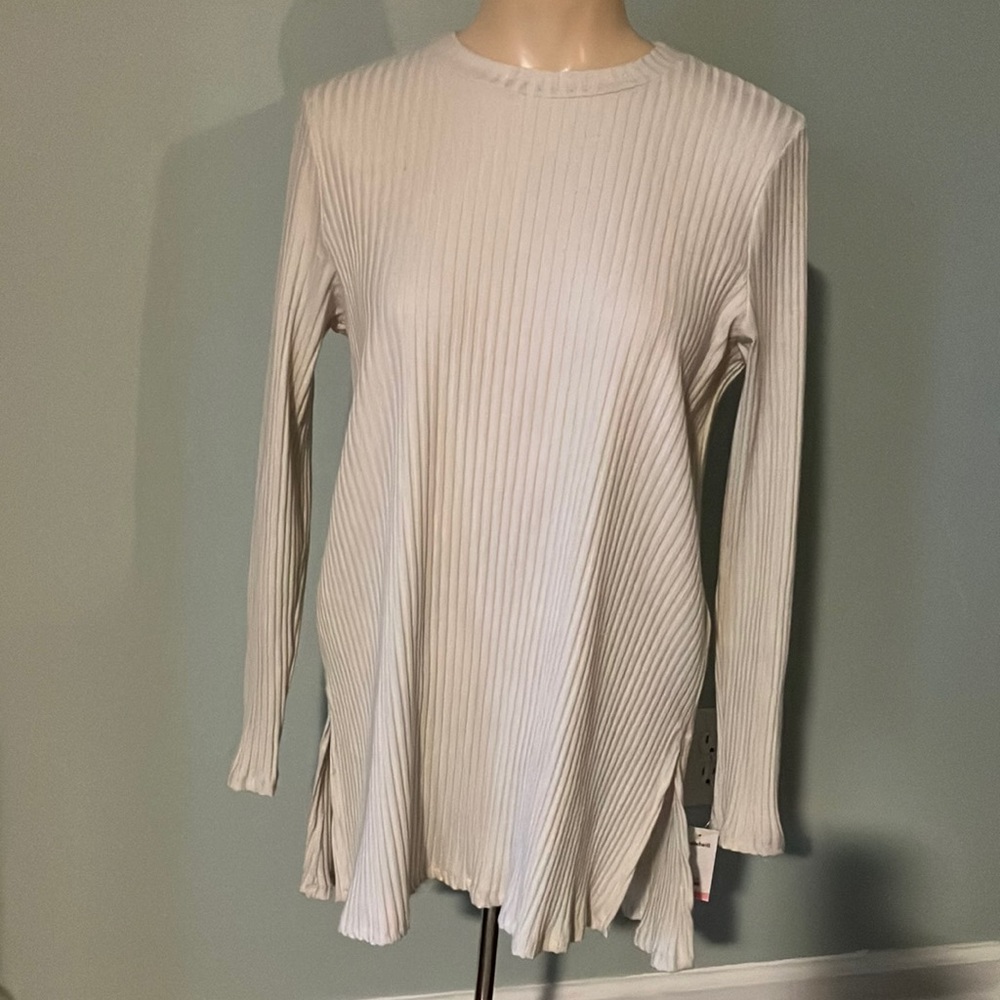 EILEEN FISHER Textured Stretch Rib Crew Neck Top Bone - Picture 8 of 14